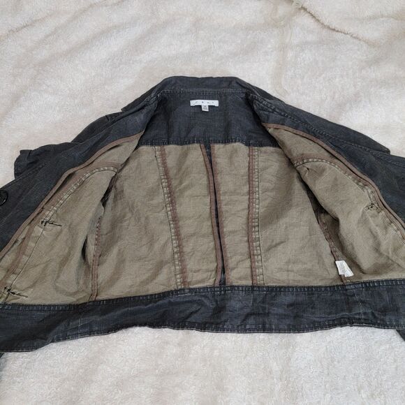 CAbi Waxed 100% Linen Black Cropped Moto Bomber Jacket Size M Stacked collar 901 - Picture 10 of 14